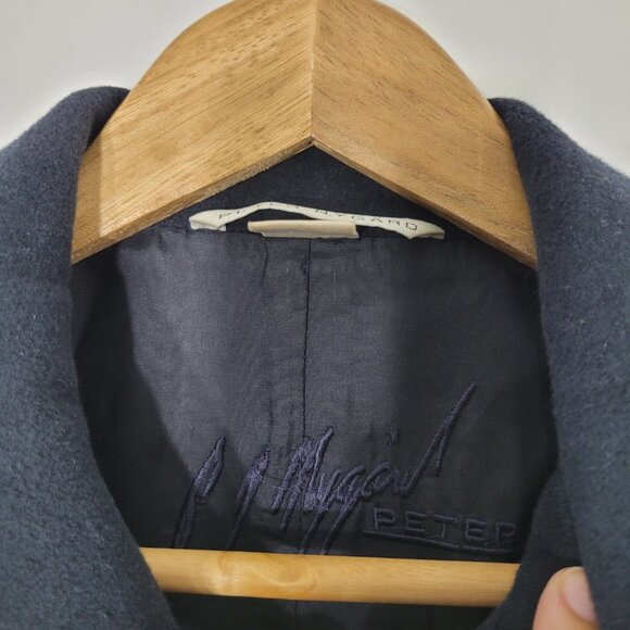 Peter Nygard Dark Navy Blue Double Breasted Pea Coat Flap Wool Blend Pocket 10 - Picture 8 of 11